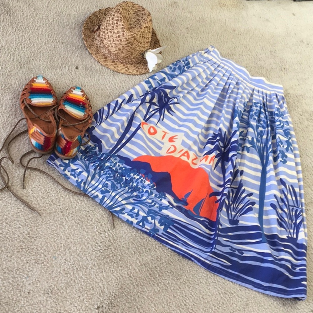 CORY LYNN CARTER/“COTE D’AZUR” BEACH SUNSET LINEN MIDI SKIRT/NWT
